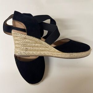 Cream and Black Espadrille Wedge Shoes